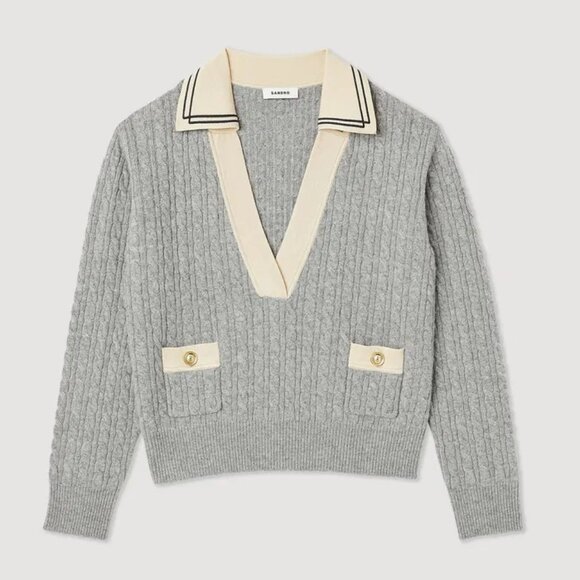 SANDRO Nea Cable Knit Sweater NWOT Size 1 US Size S - Picture 1 of 16